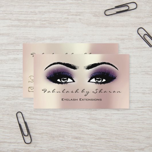 Makeup Artist Eyebrow Lashes Extension Roze Violet Visitekaartje (Voorkant / Achterkant in situ)
