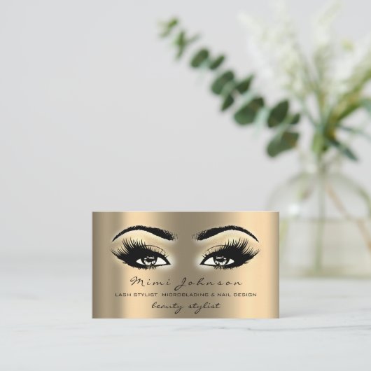 Makeup Artist Eyebrow Lashes Gold Sepi Esthetician Visitekaartje (Staand voorkant)
