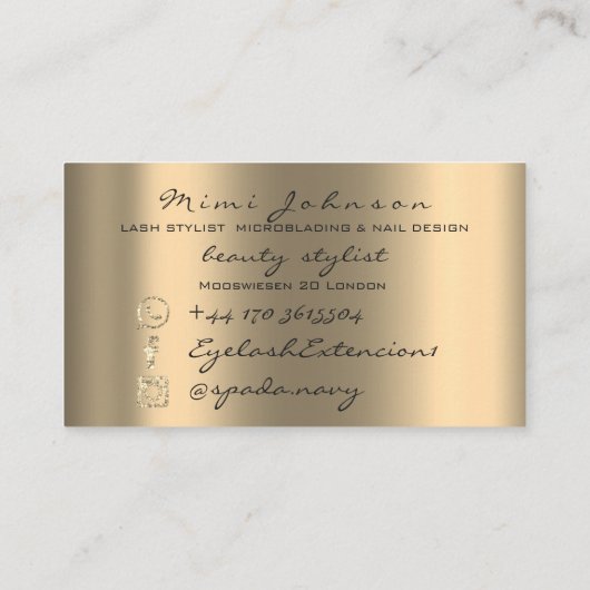 Makeup Artist Eyebrow Lashes Gold Sepi Esthetician Visitekaartje (Achterkant)