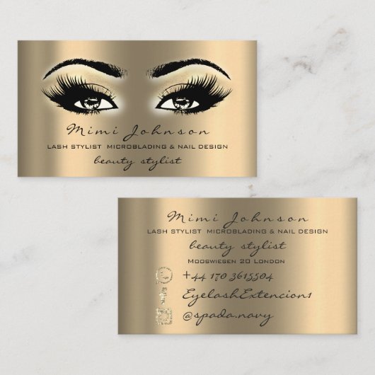 Makeup Artist Eyebrow Lashes Gold Sepi Esthetician Visitekaartje (Voorkant / Achterkant)