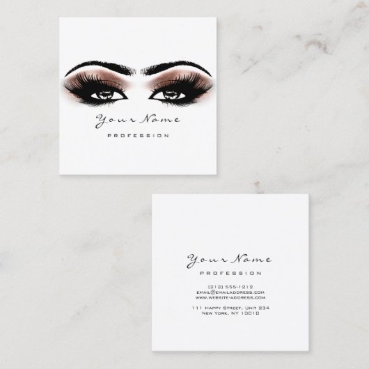 Makeup Artist Eyebrow Roos Lashes White Square Vierkante Visitekaartje (Voorkant / Achterkant)