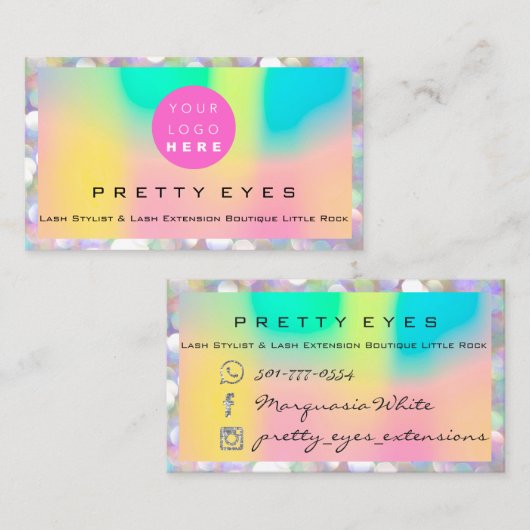 Makeup Artist Eyebrows Lash Bokeh Holograaf Logo Visitekaartje (Voorkant / Achterkant)