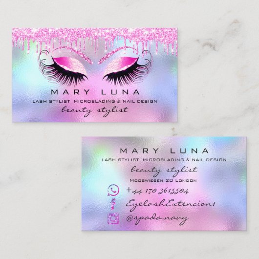Makeup Artist Eyebrows Lashes Drijft roze Fuchsia Visitekaartje (Voorkant / Achterkant)