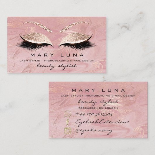 Makeup Artist Eyebrows Lashes Extensi Pink Glitter Visitekaartje (Voorkant / Achterkant)