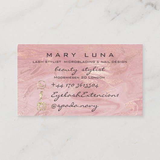 Makeup Artist Eyebrows Lashes Extensi Pink Glitter Visitekaartje (Achterkant)