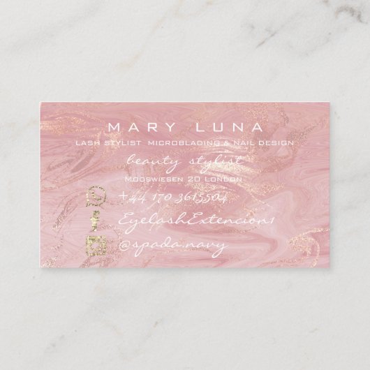 Makeup Artist Eyebrows Lashes Extensi Pink Glitter Visitekaartje (Achterkant)