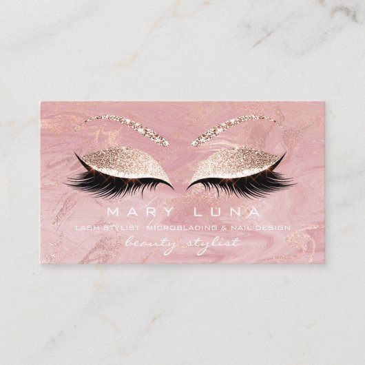 Makeup Artist Eyebrows Lashes Extensi Pink Glitter Visitekaartje (Voorkant)