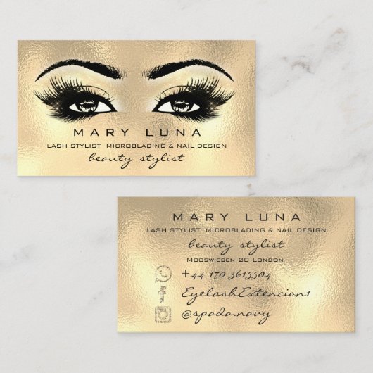 Makeup Artist Eyebrows Lashes Glass Gold Visitekaartje (Voorkant / Achterkant)