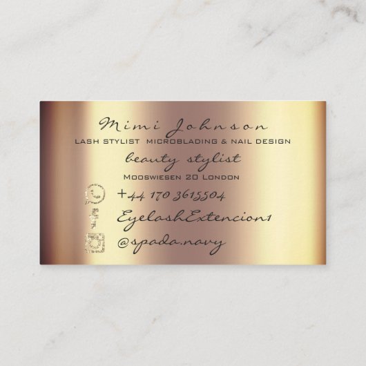 Makeup Artist Eyebrows Lashes Gold Esthetician Visitekaartje (Achterkant)