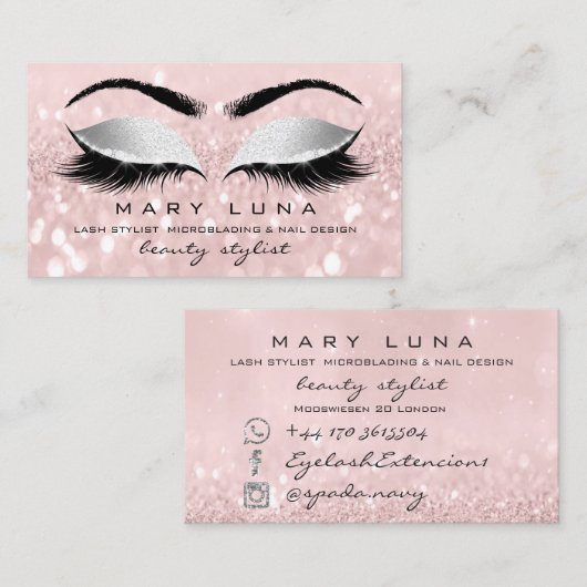 Makeup Artist Eyebrows Lashes Roze Glitter Visitekaartje (Voorkant / Achterkant)