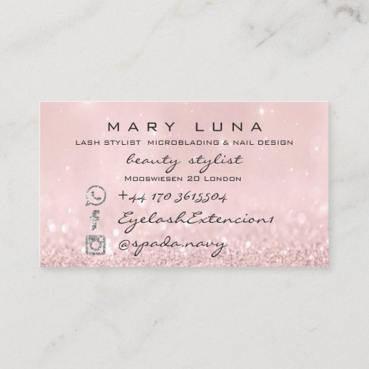 Makeup Artist Eyebrows Lashes Roze Glitter Visitekaartje (Achterkant)