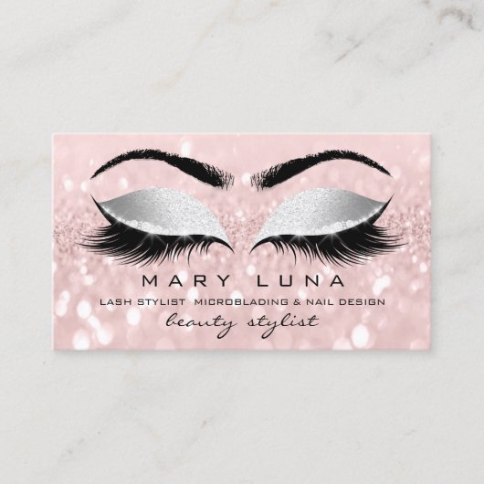 Makeup Artist Eyebrows Lashes Roze Glitter Visitekaartje (Voorkant)