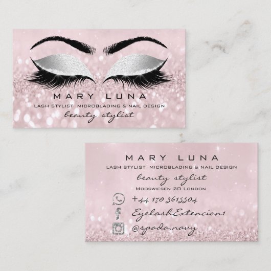Makeup Artist Eyebrows Lashes Roze Gray Social Visitekaartje (Voorkant / Achterkant)