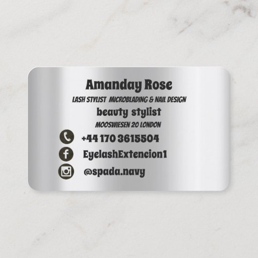 Makeup Artist Eyebrows Lashes Silver Drivers Visitekaartje (Achterkant)
