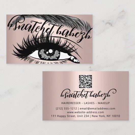 Makeup Artist Eyelash Brews QR Code Logo Roos Visitekaartje (Voorkant / Achterkant)