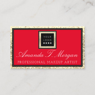 Makeup Artist Eyelash Event Logo Red Gold Glitter Visitekaartje