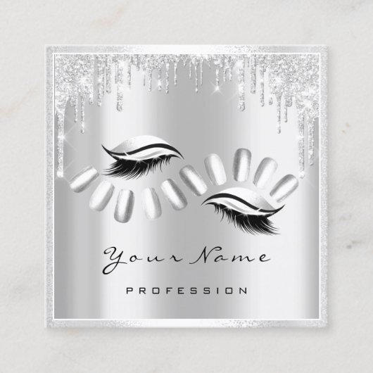 Makeup Artist Eyelash Extension Grey Drives Nails Vierkante Visitekaartje (Voorkant)