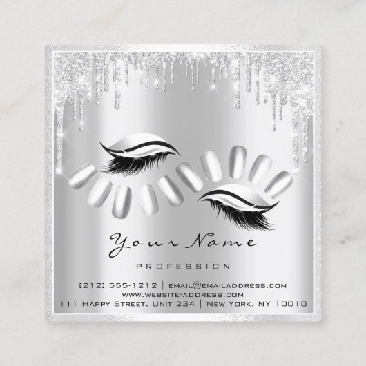 Makeup Artist Eyelash Extension Grey Drives Nails Vierkante Visitekaartje (Achterkant)