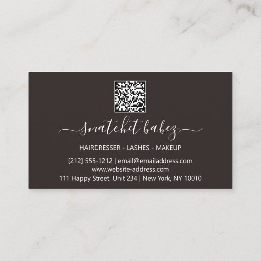 Makeup Artist Eyelash Haar Brows QR Code Black Visitekaartje (Achterkant)