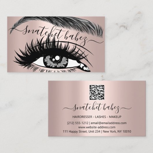 Makeup Artist Eyelash Haar Brows QR Code Logo Roos Visitekaartje (Voorkant / Achterkant)