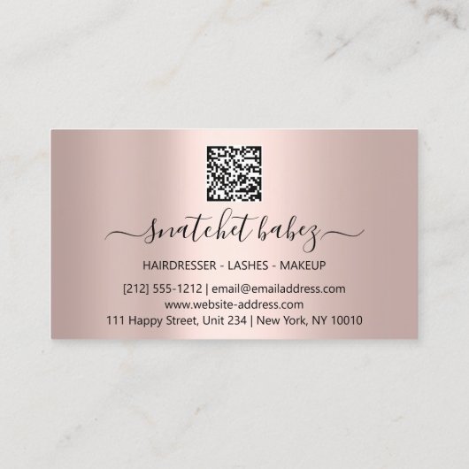 Makeup Artist Eyelash Haar Brows QR Code Logo Roos Visitekaartje (Achterkant)