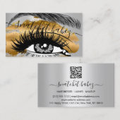 Makeup Artist Eyelash Haar Brows QR Logo Gold Visitekaartje (Voorkant / Achterkant)