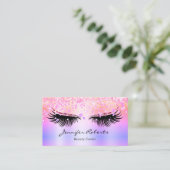 Makeup Artist Eyelash Holographic Glitter QR Roze Visitekaartje (Staand voorkant)