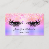 Makeup Artist Eyelash Holographic Glitter QR Roze Visitekaartje (Voorkant)