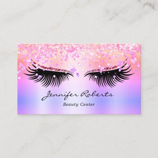 Makeup Artist Eyelash Holographic Glitter QR Roze Visitekaartje (Voorkant)