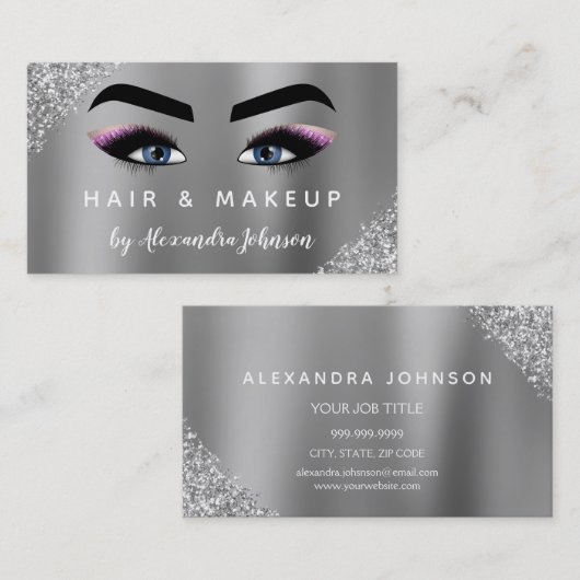 Makeup Artist Eyelash Lashes Glitter Silver Visitekaartje (Voorkant / Achterkant)