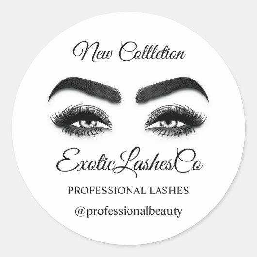 Makeup Artist Eyelash Logo Black White Ronde Sticker (Voorkant)