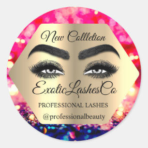 Makeup Artist Eyelash Logo Glitter Red Gold Ronde Sticker