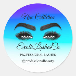Makeup Artist Eyelash Logo Ombre Blue White Ronde Sticker