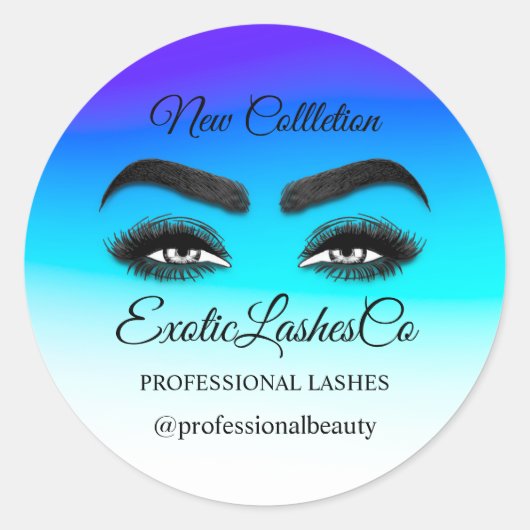 Makeup Artist Eyelash Logo Ombre Blue White Ronde Sticker (Voorkant)