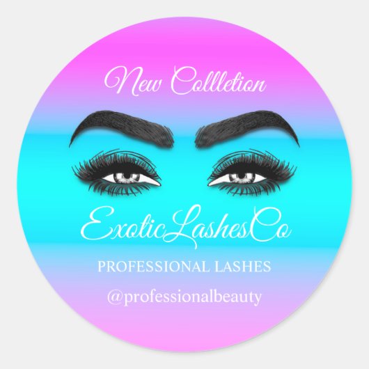 Makeup Artist Eyelash Logo Paars Ombre Blauw Roze Ronde Sticker (Voorkant)