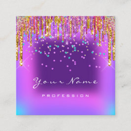 Makeup Artist Eyelash Logo Paarse Gold Confetti Vierkante Visitekaartje