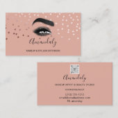 Makeup Artist Eyelash Logo QRCODE Roos Confetti Visitekaartje (Voorkant / Achterkant)