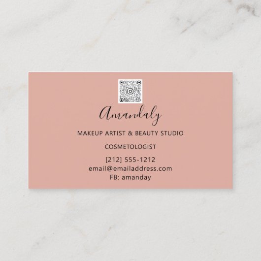 Makeup Artist Eyelash Logo QRCODE Roos Confetti Visitekaartje (Achterkant)