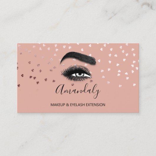Makeup Artist Eyelash Logo QRCODE Roos Confetti Visitekaartje (Voorkant)