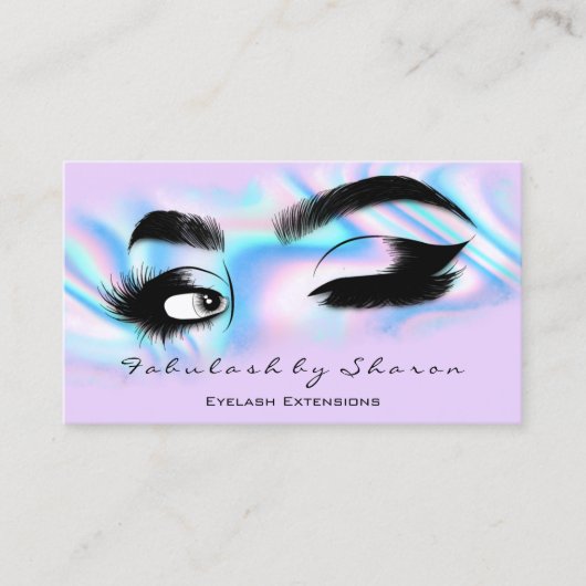 Makeup Artist Eyelash QRCODE Holografisch Roze Visitekaartje (Voorkant)