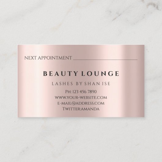 Makeup Artist Eyelash Roos druppelt haarnagels in  Afsprakenkaartje (Achterkant)