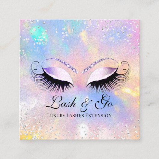 Makeup Artist Eyelashes Brows Holografen Silver Vierkante Visitekaartje (Voorkant)