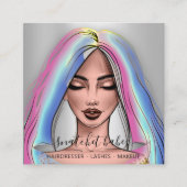 Makeup Artist Eyelashes Brows Silver Holograaf Vierkante Visitekaartje (Voorkant)