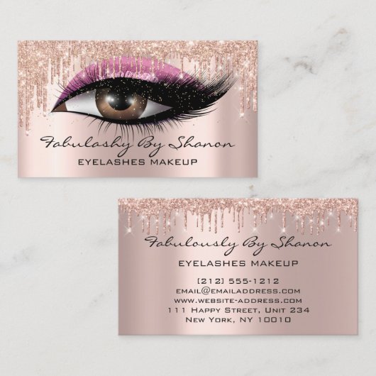 Makeup Artist Eyelashes Glitter Drijft Roos Roze Visitekaartje (Voorkant / Achterkant)