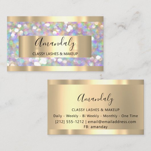 Makeup Artist Eyelashes Gold Glitter Framed Visitekaartje (Voorkant / Achterkant)