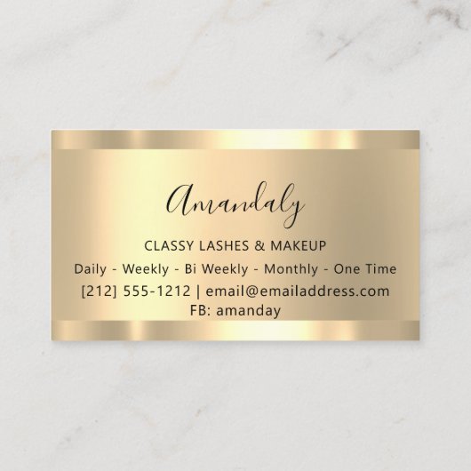 Makeup Artist Eyelashes Gold Glitter Framed Visitekaartje (Achterkant)