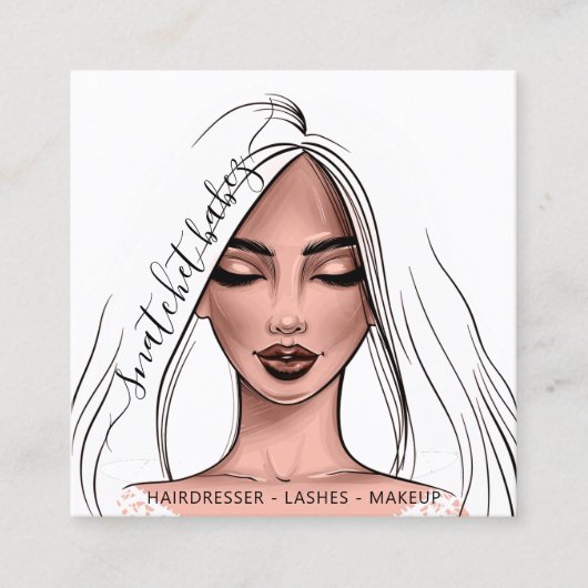 Makeup Artist Eyelashes Hair Brows Lips White Face Vierkante Visitekaartje (Voorkant)