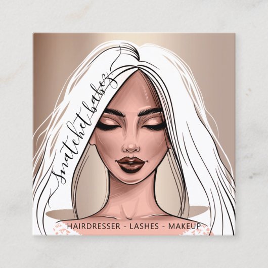 Makeup Artist Eyelashes Hair Brows Roos White Squa Vierkante Visitekaartje (Voorkant)