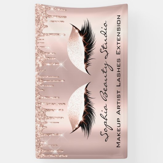 Makeup Artist Eyelashes Roos Drijft roze glitter Spandoek (Verticaal)
