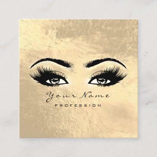 Makeup Artist Eyes Lashes Extension Gold Square Vierkante Visitekaartje (Voorkant)